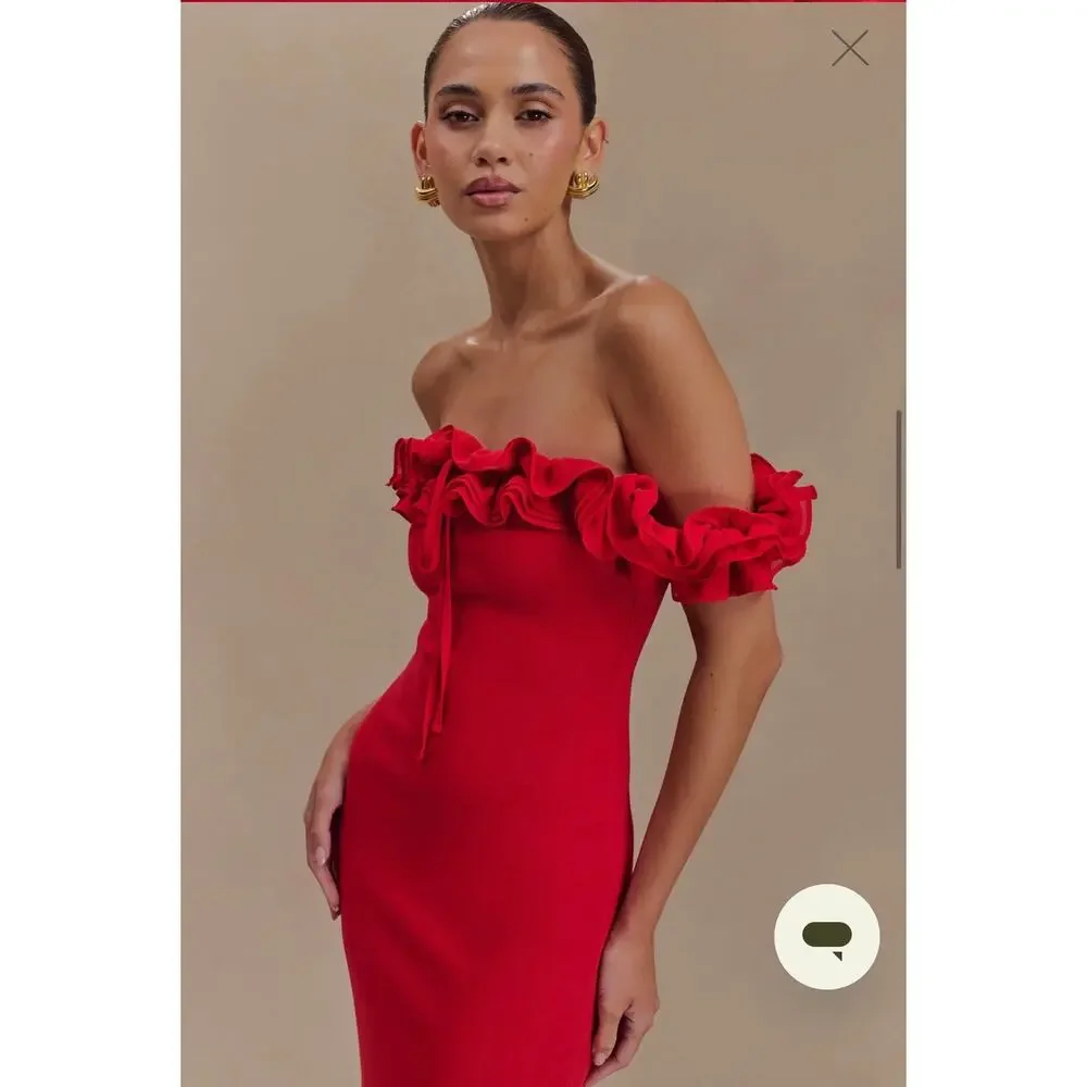 Meshki Red Off-Shoulder Ruffle Maxi Dress - Picture 3 of 16